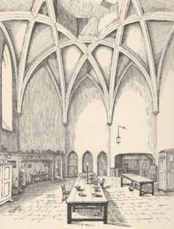 Drawing of vaulted refectory